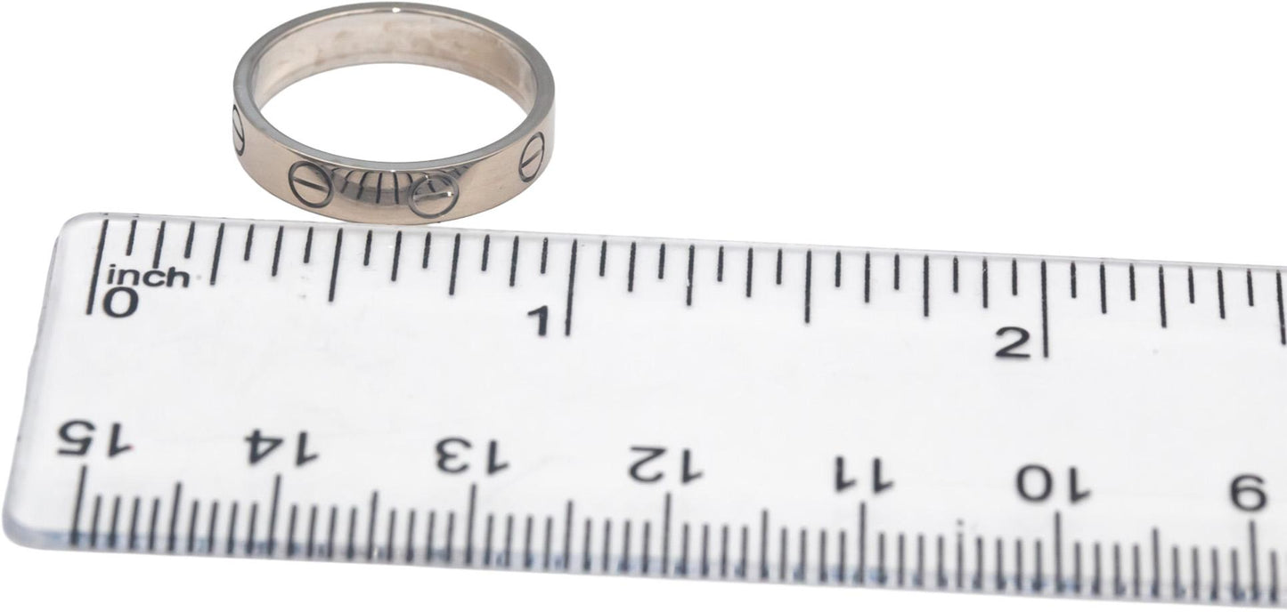 CARTIER 18k White Gold Love Screw Motif Ring 3.5mm Wide Size 5 Euro 49