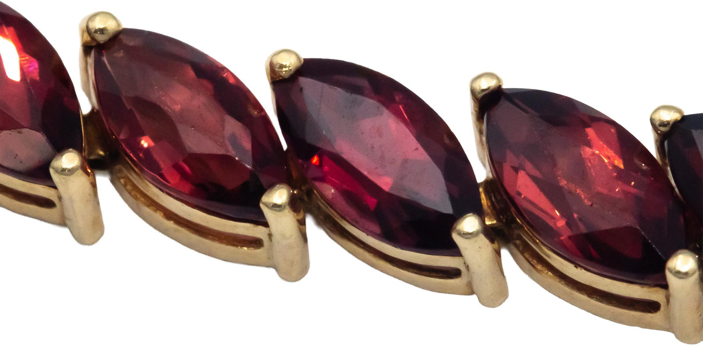 14k Yellow Gold 10.0CT Marquise Garnet Prong Set Line Bracelet