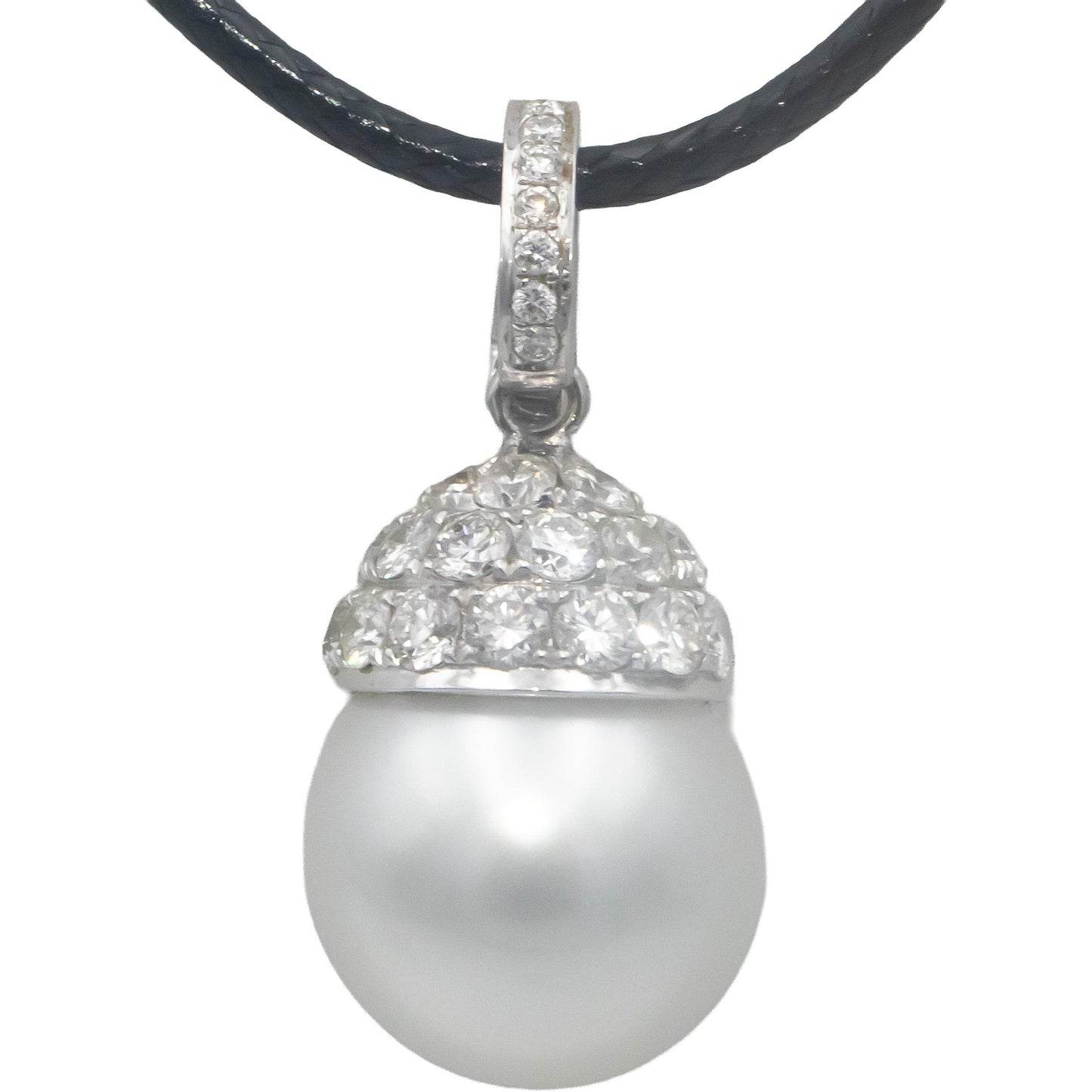 18k White Gold 1.06CT VS Round Cut Diamond and 12.5mm Pearl Pendant Necklace