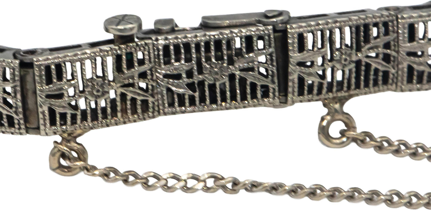 Vintage Antique 10k White Gold Diamond Filigree Fancy Link Bracelet 0.50CT