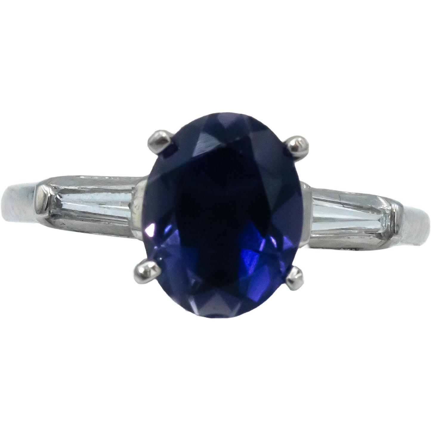 Platinum Baguette Diamond Oval Tanzanite Cocktail Ring 1.43CT Size 5.5