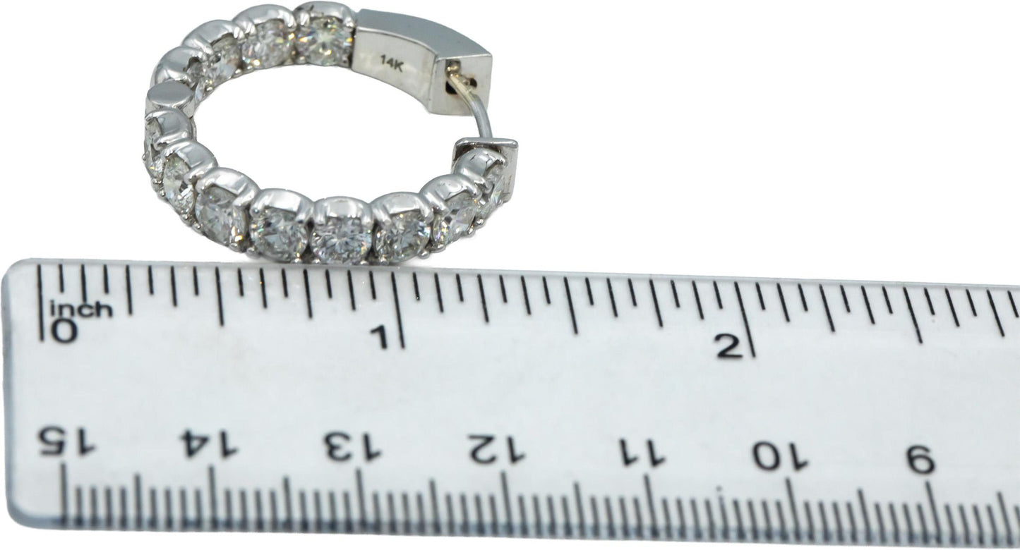 14k White Gold Round Diamond Inside Out Circle Hoop Earrings 7.50CT