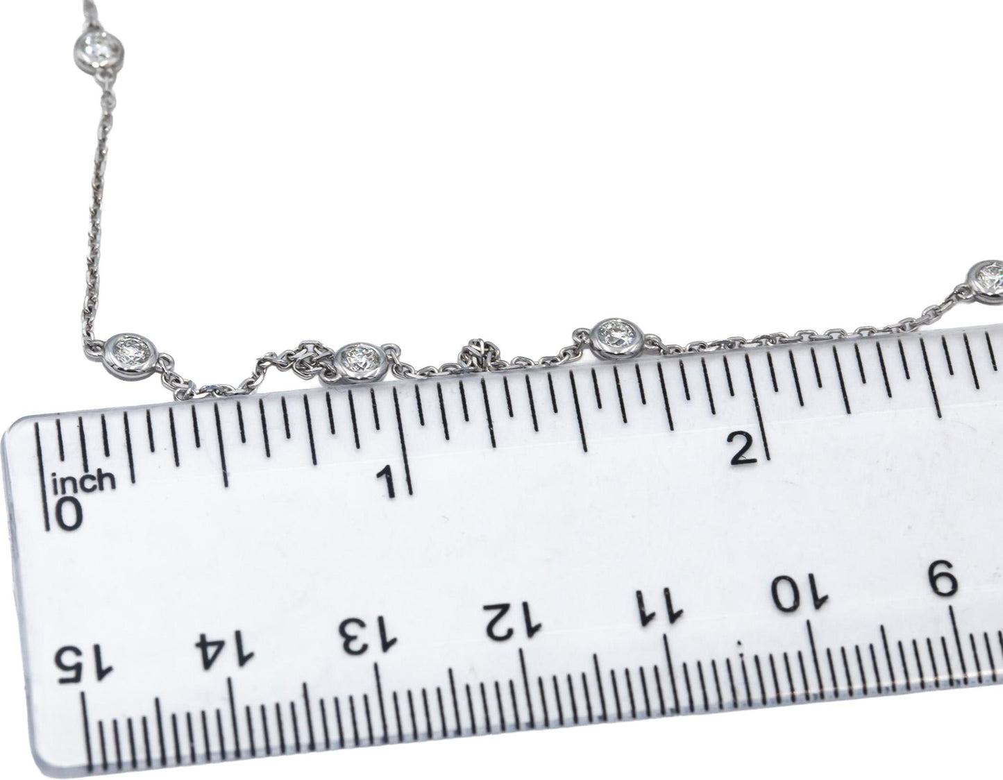 14k White Gold VS Round Bezel Set Diamond By The Yard Necklace Chain 1.33CT