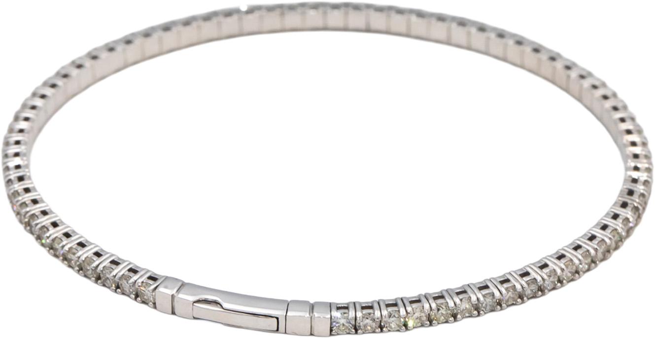 18k White Gold VS Round Diamond Semi-Flexible Bangle Bracelet 2.51CT