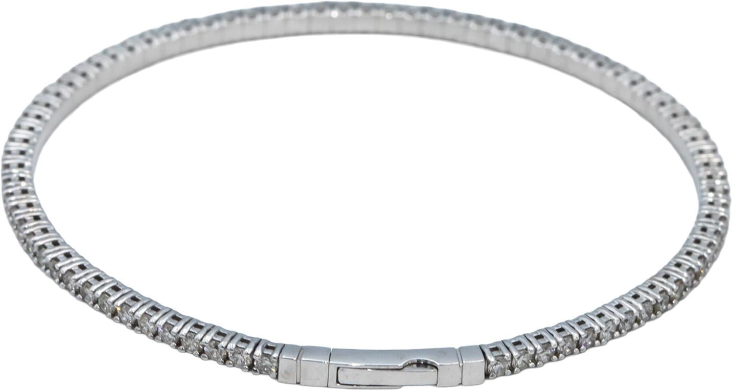 18k White Gold Jewelry VS Round Diamond Flexible Bangle Bracelet 2.33CT