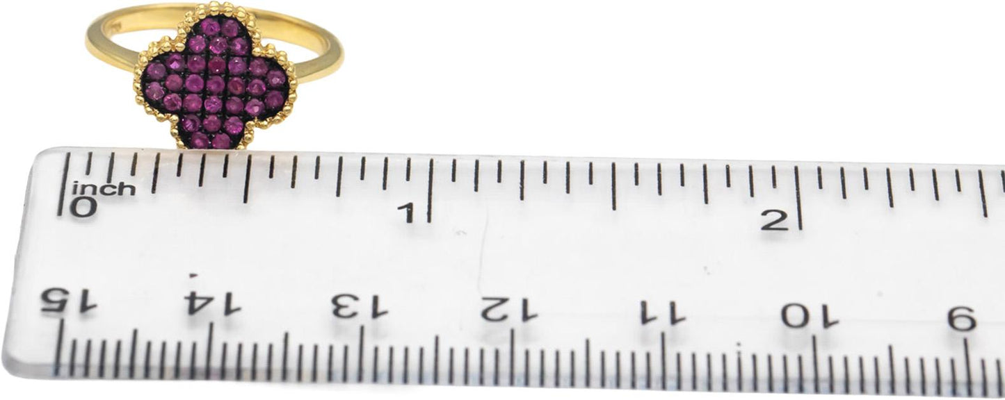 18k Yellow Gold Round Cut Ruby Cluster Cocktail Ring 0.50CTW Size 5.5