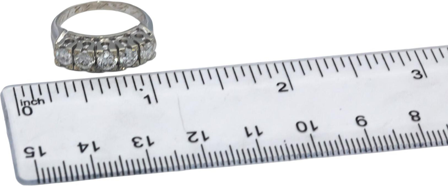 Vintage Antique 18k White Gold Round Diamond Five-Stone Band Ring 0.75CT Size 5