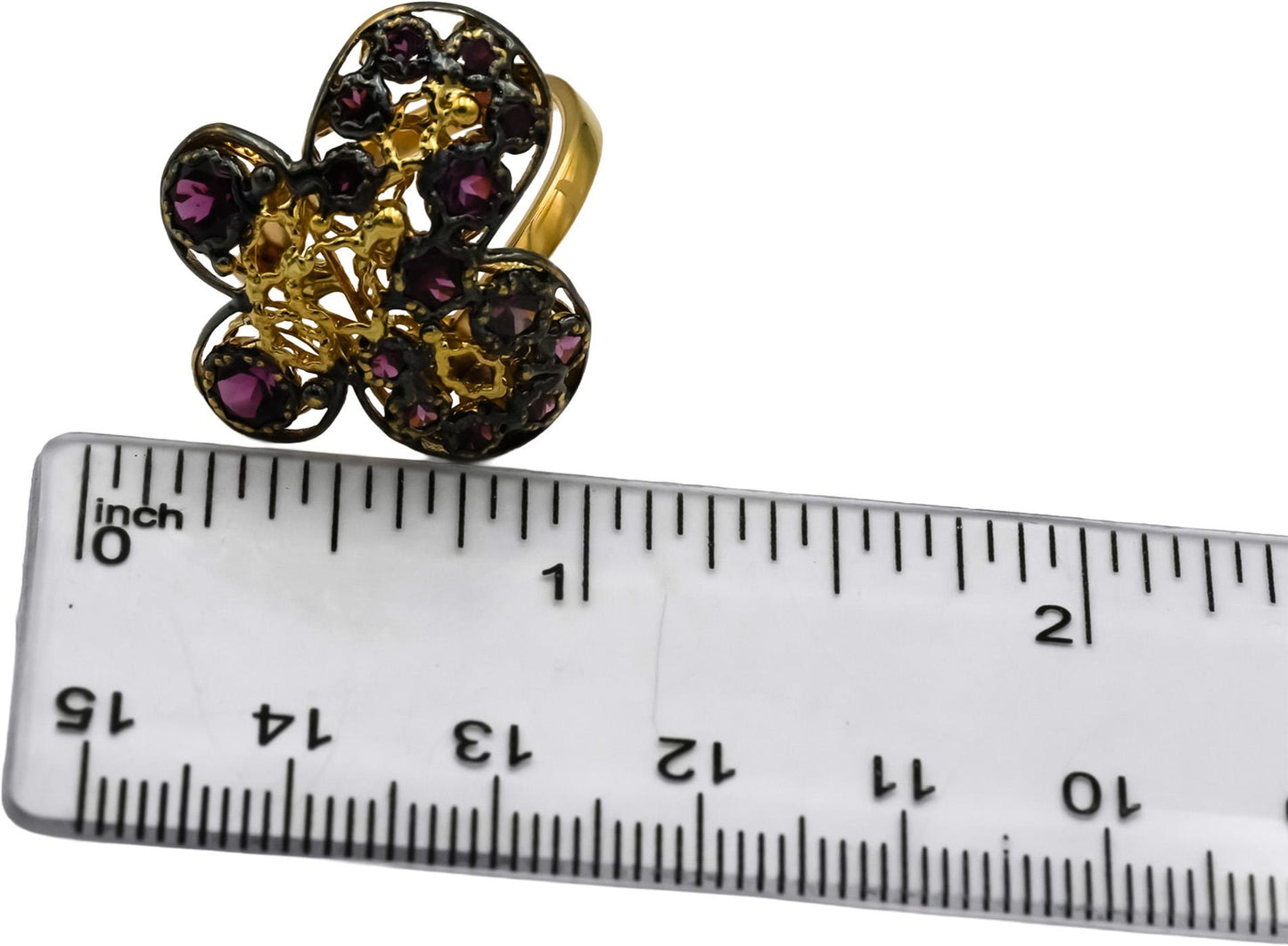 18k Yellow Gold & Rhodium Pink Tourmaline Butterfly Ring 1.25CT Size 7