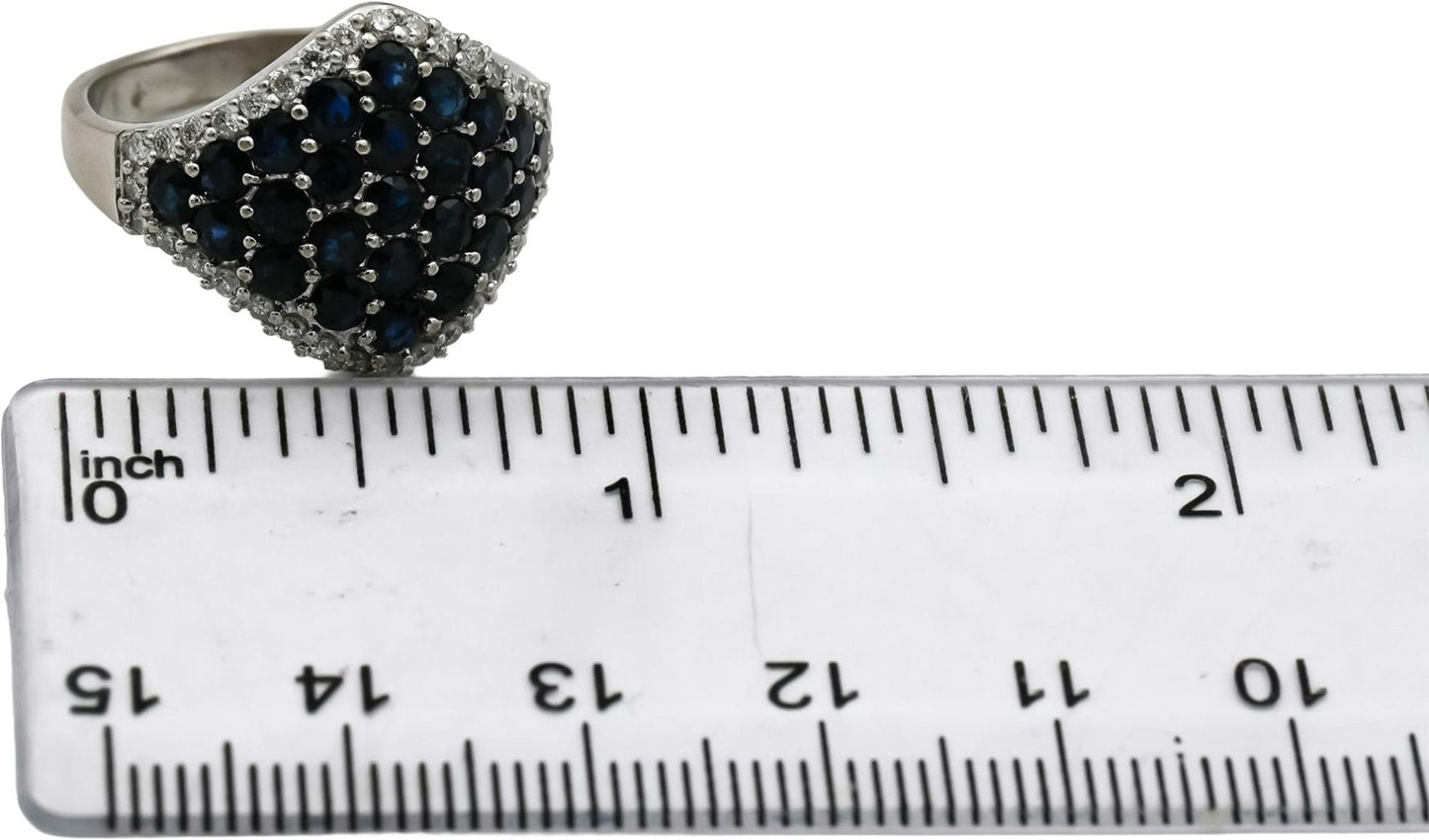 14k White Gold Diamond and Sapphire Cluster Cocktail Ring 2.48CT Size 8.25