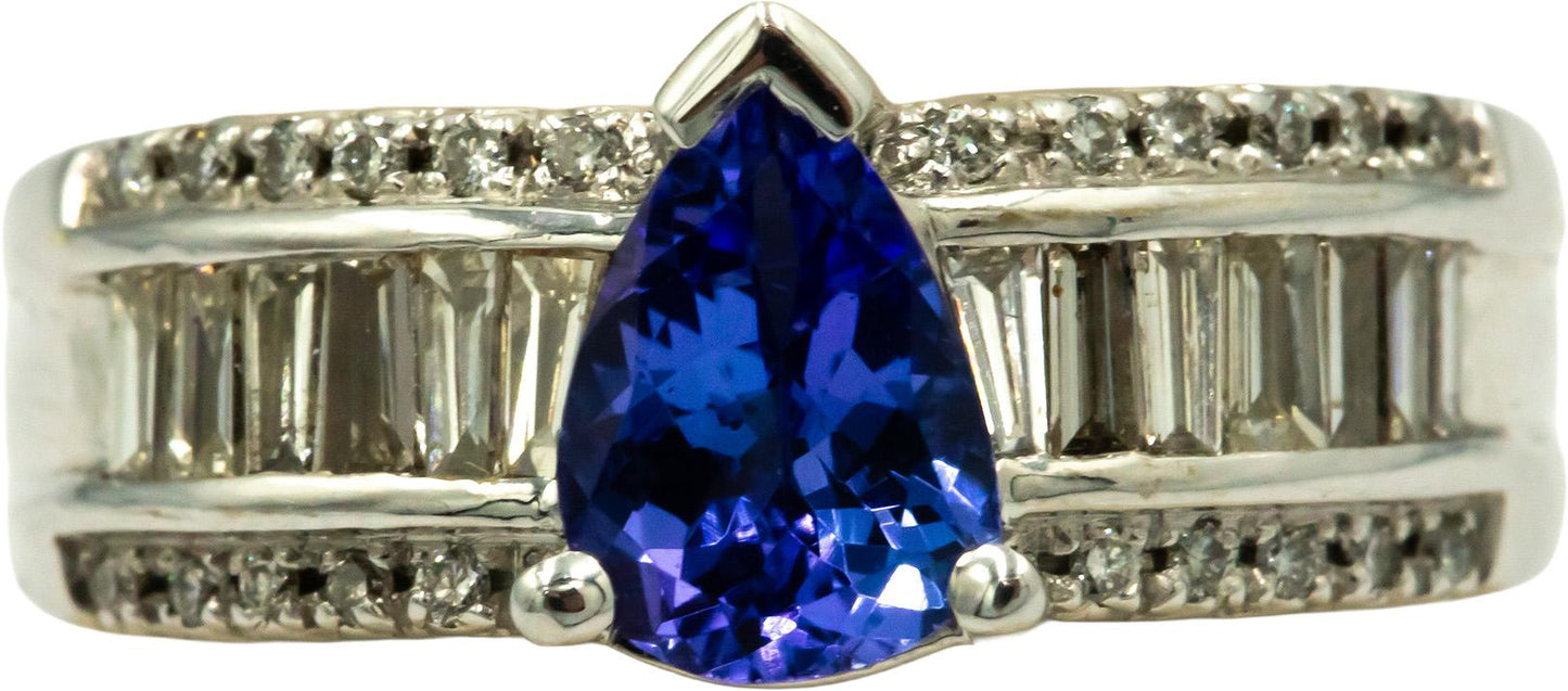 Designer 18K White Gold Diamond & Tanzanite Cocktail Ring 1.50CT Size 7.75