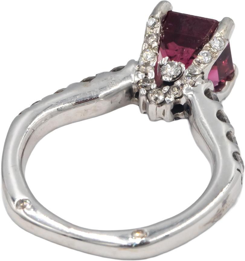 14k White Gold 2.0CT Diamond and Rubellite Cocktail Ring Size 4.5