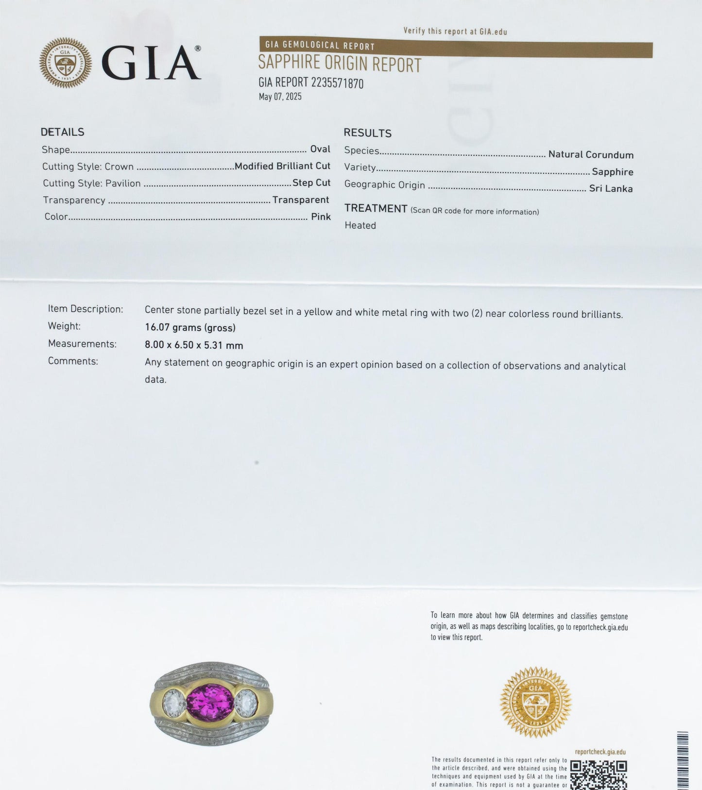 GIA Platinum 18k Yellow Gold VS Diamond & Pink Sapphire Ring 3.32CT Size 6.5