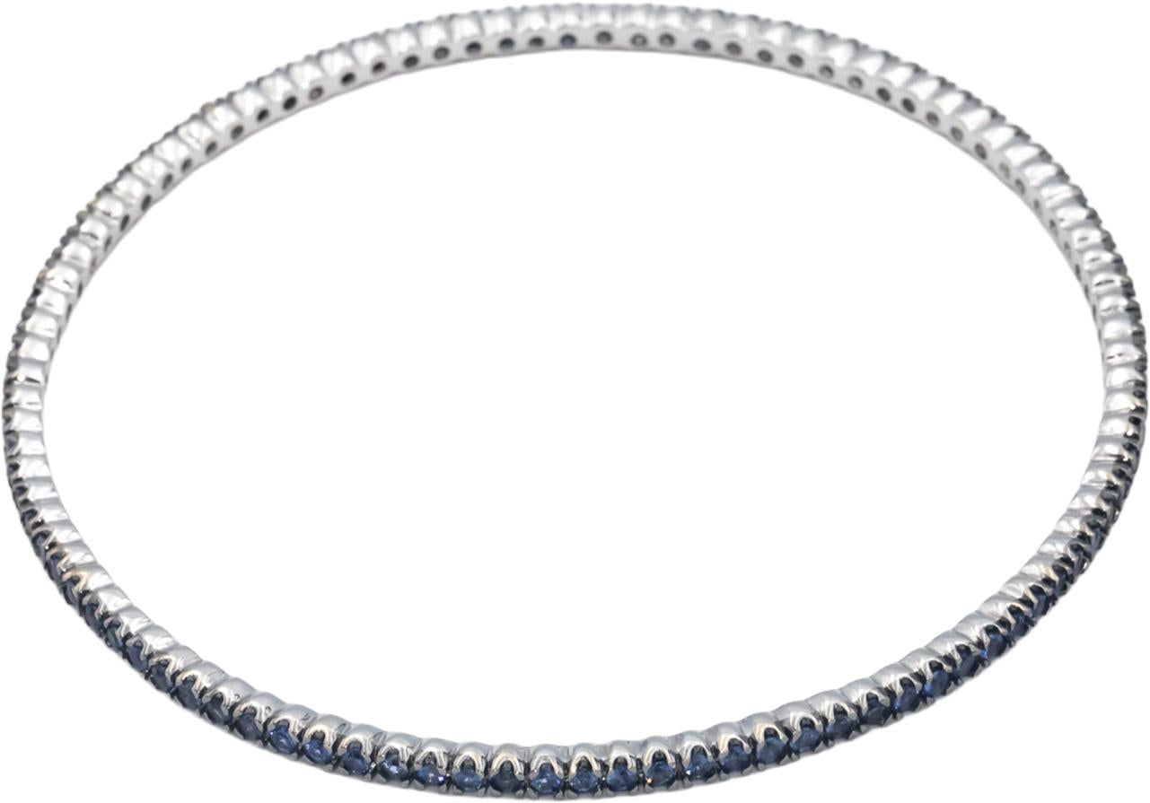 18k White Gold 3.0CT Round Cut Blue Sapphire Stackable Bangle Bracelet