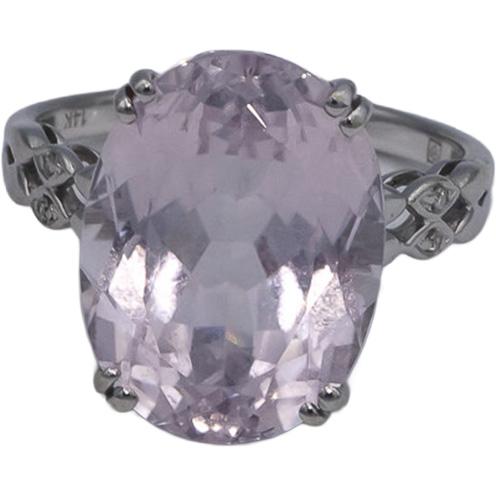 14k White Gold Round Diamond and Oval Kunzite Cocktail Ring 12.02CT Size 7.25