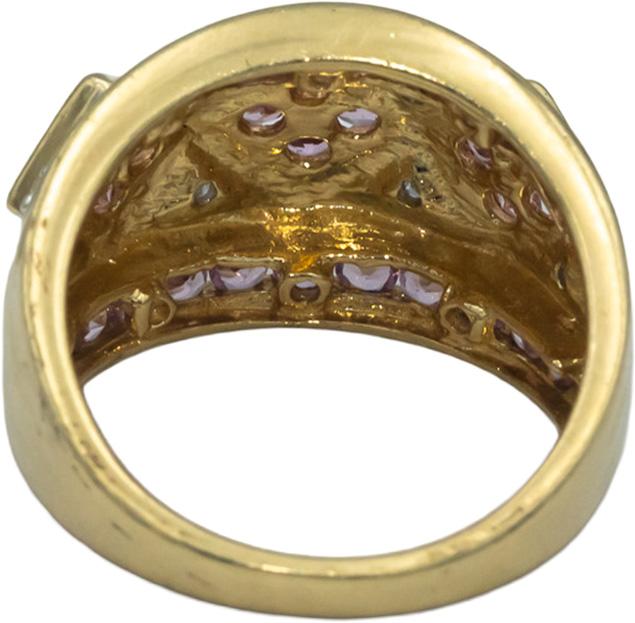 14k Yellow Gold 1.60CT Diamond and Pink Sapphire Wide Band Ring Size 7.25