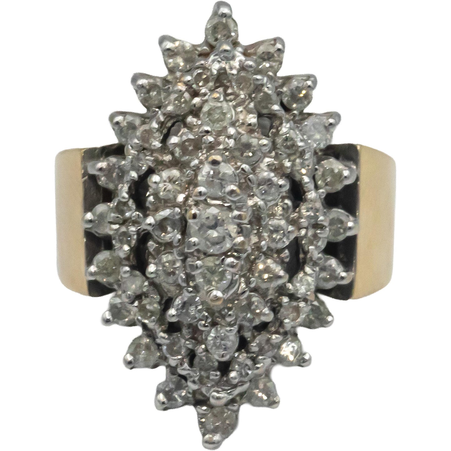 14k Yellow and White Gold 1.0CT Round Cut Diamond Cluster Cocktail Ring Size 6