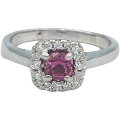 14k White Gold 0.68CT Diamond and Pink Sapphire Square Halo Ring Size 5