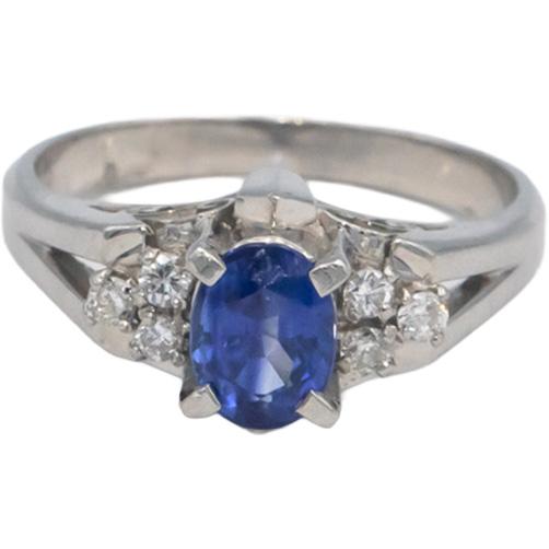Platinum 1.11CT Diamond and Sapphire Ring Size 5.75 w/ Gallery Sides