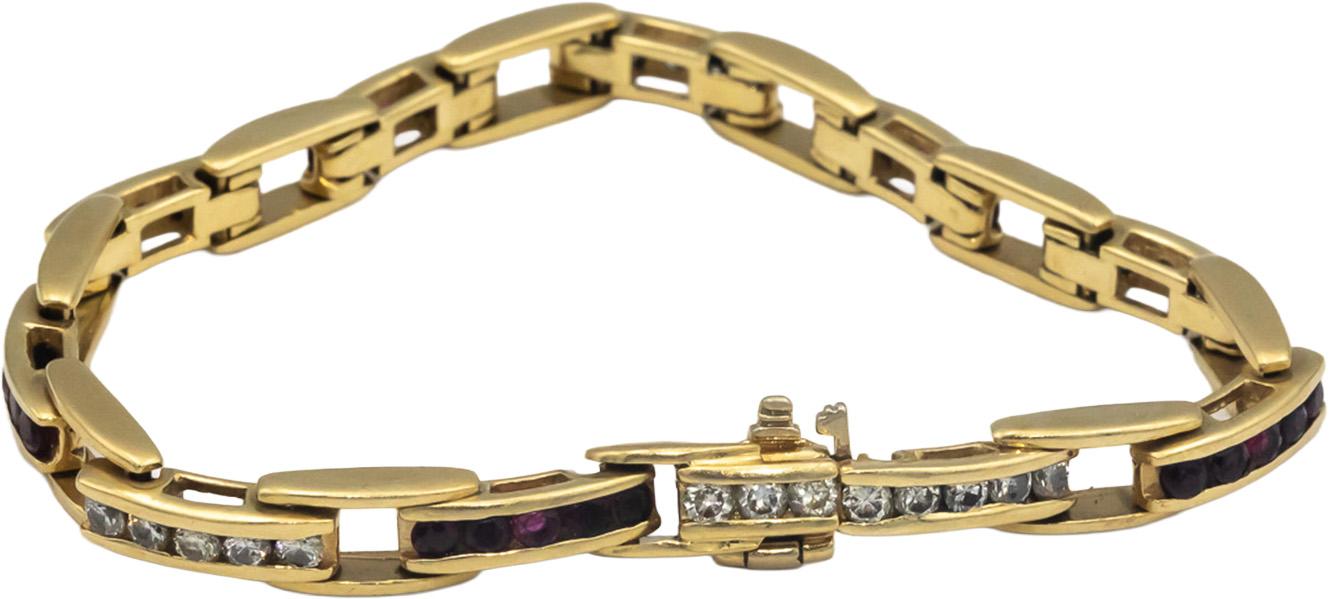 14k Yellow Gold 2.50CT VS Diamond and Ruby Fancy Link Bracelet