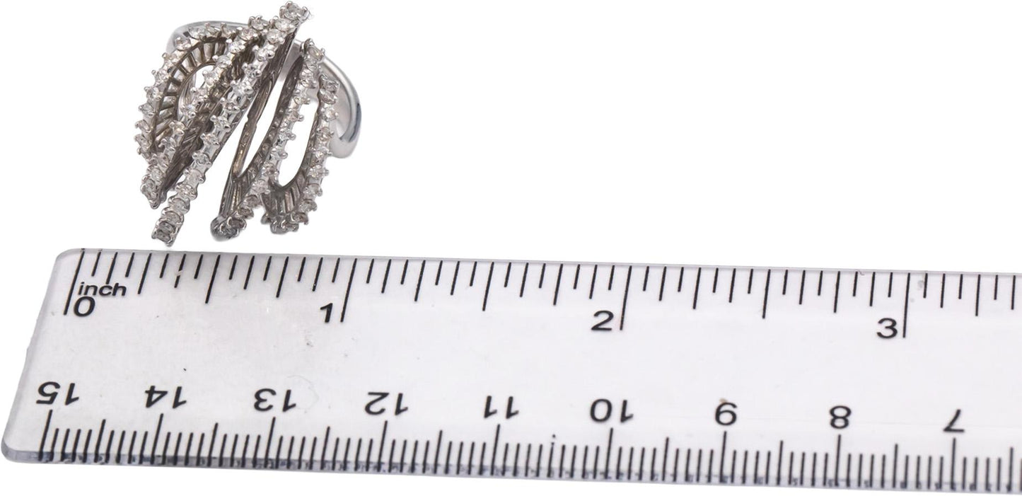 Vintage 14k White Gold 0.95CT Round Cut Diamond Abstract Ring Size 5.5
