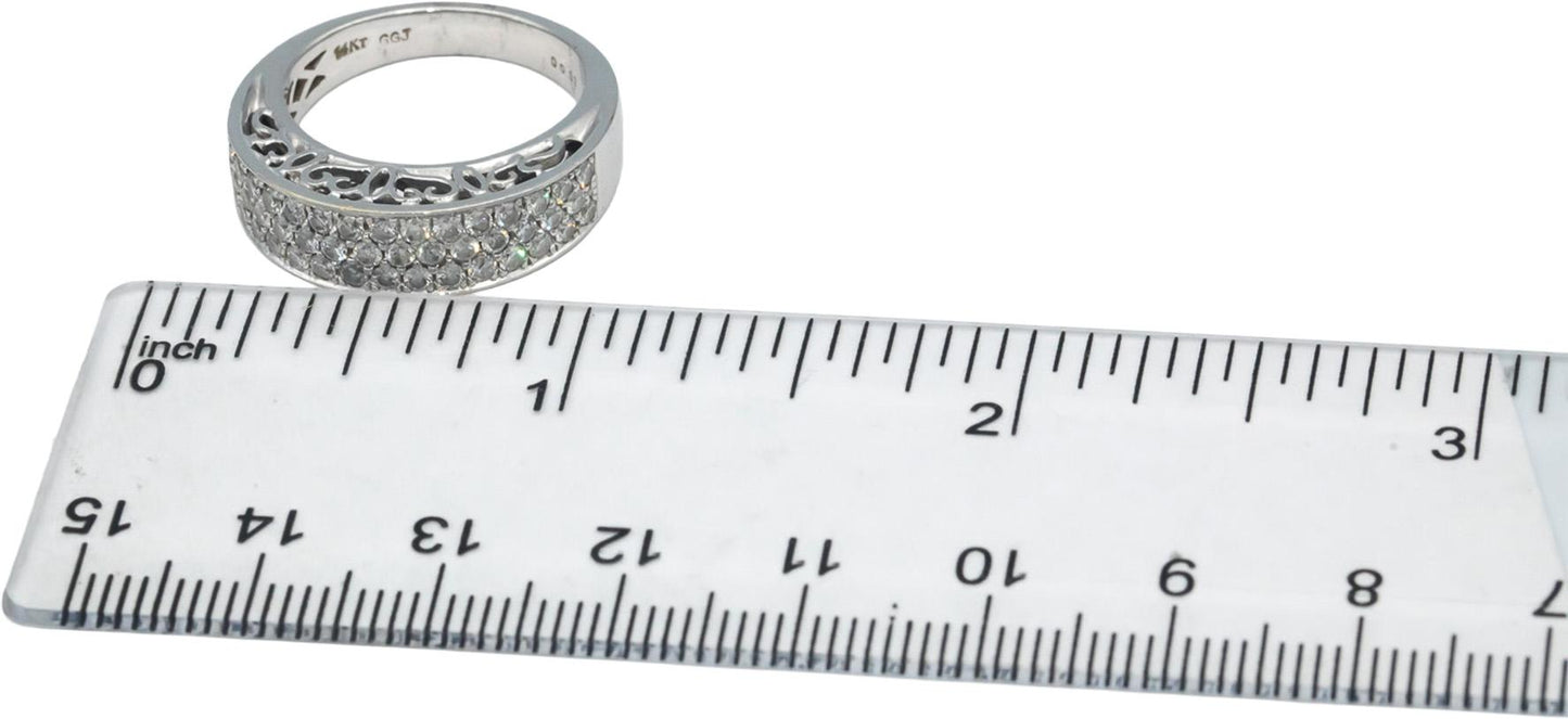 14k White Gold Diamond Pave Wedding Band Ring 0.91CT w/ Filigree Sides Size 7