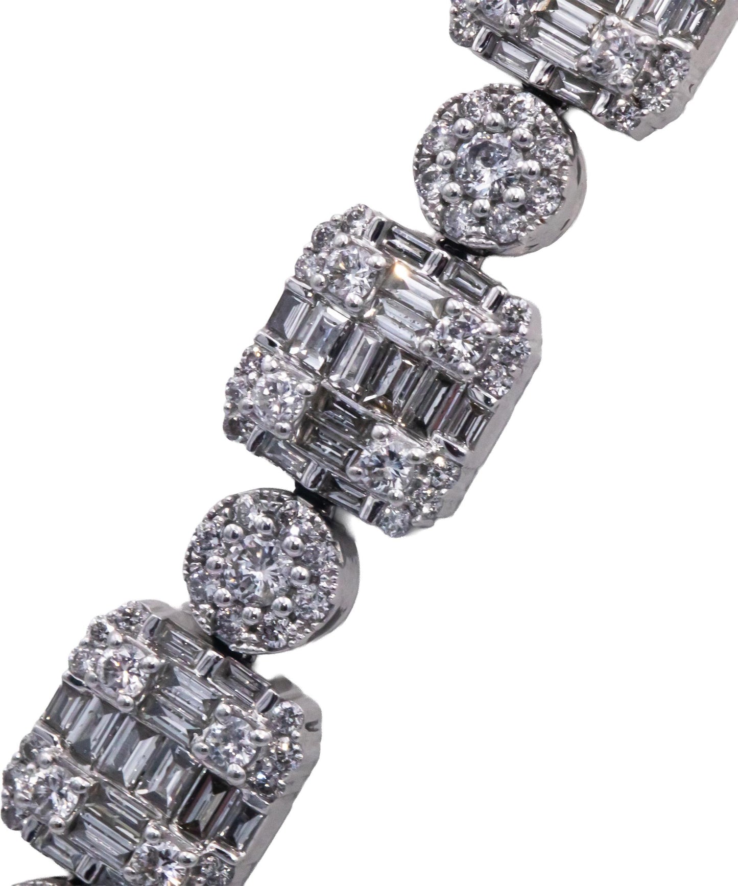 Diamond 14K White Gold VS Round & Baguette Iced Out 22.75" Long Necklace 28.0CT