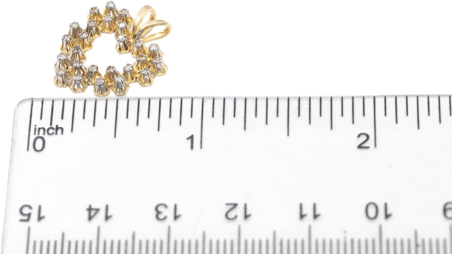 14k Yellow & White Gold Round Diamond Heart Pendant 0.07CT