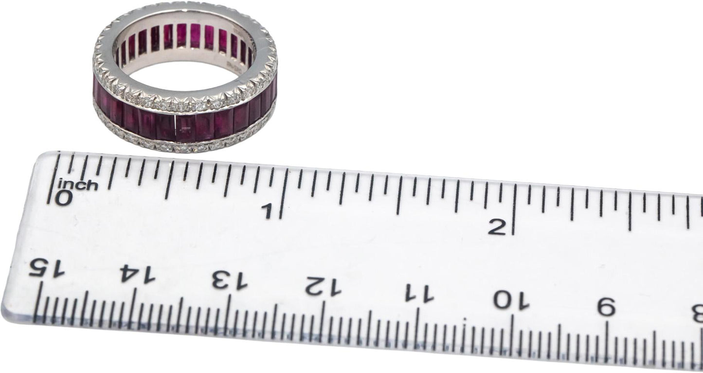 FAVERO 18k White Gold Diamond & Ruby Eternity Band Ring 6.08CT Size 5.25