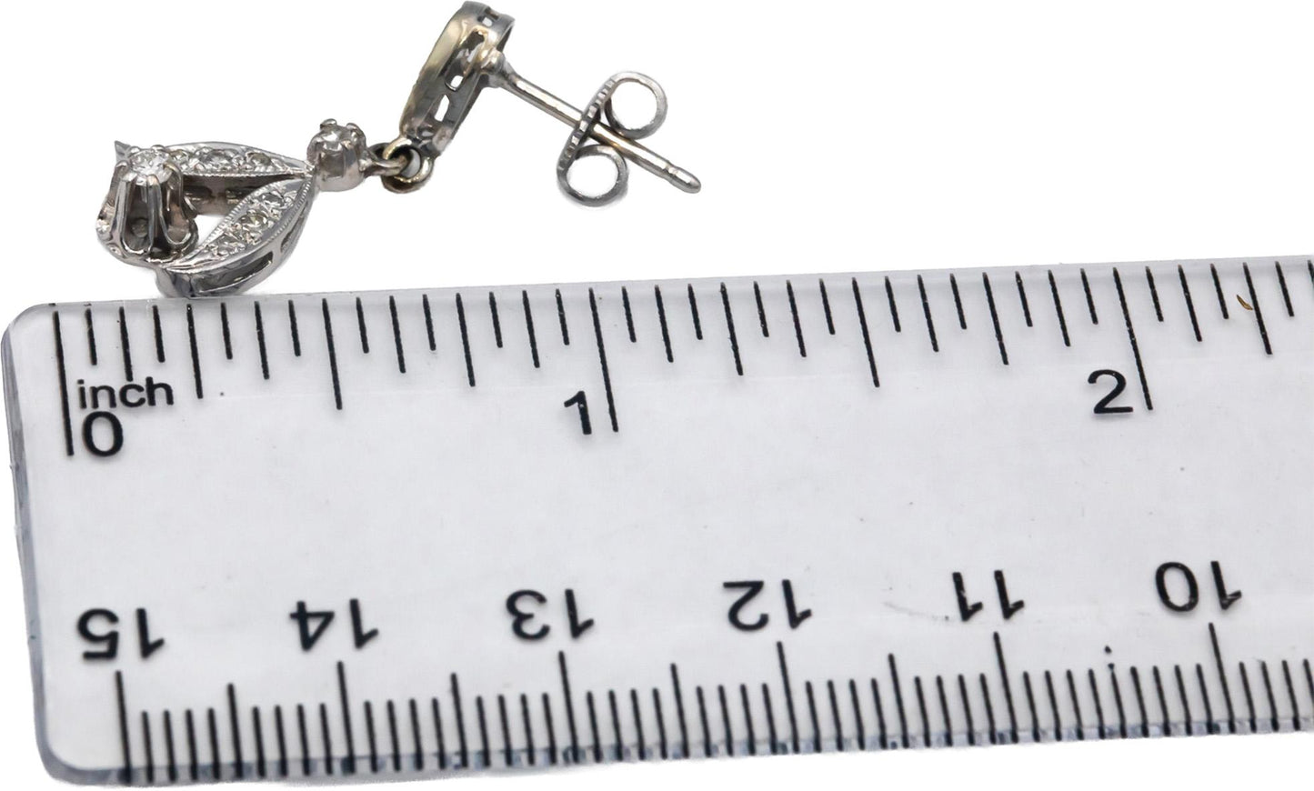 Vintage Antique 14k White Gold VS Round Diamond Floral Dangle Earrings 0.45CT