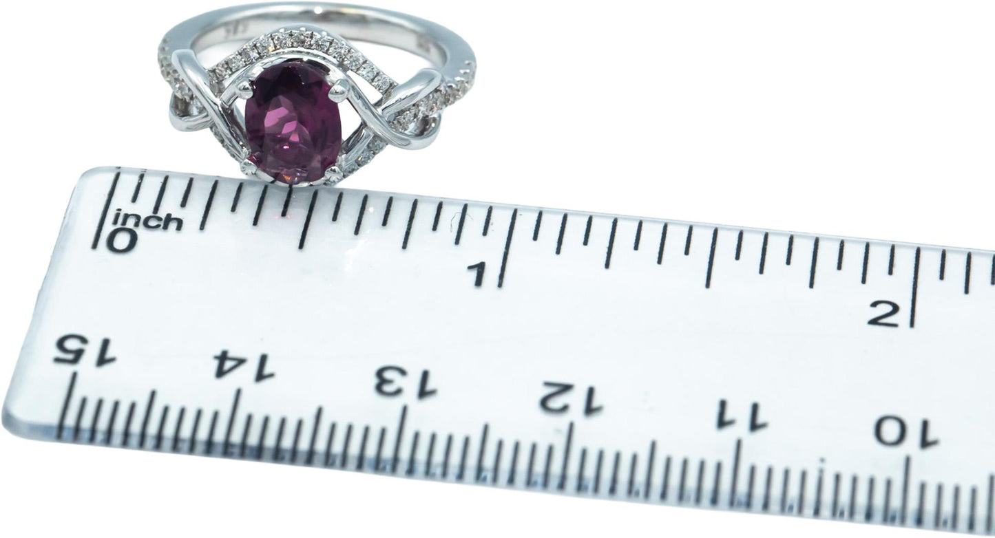 14k White Gold Round Diamond and Oval Tourmaline Ring 1.51CT Size 6