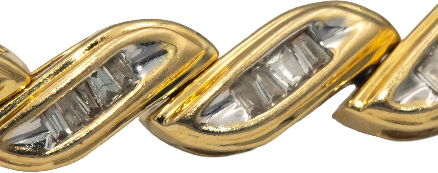 14k Yellow Gold 1.0CT Baguette Cut Diamond Fancy Link Bracelet