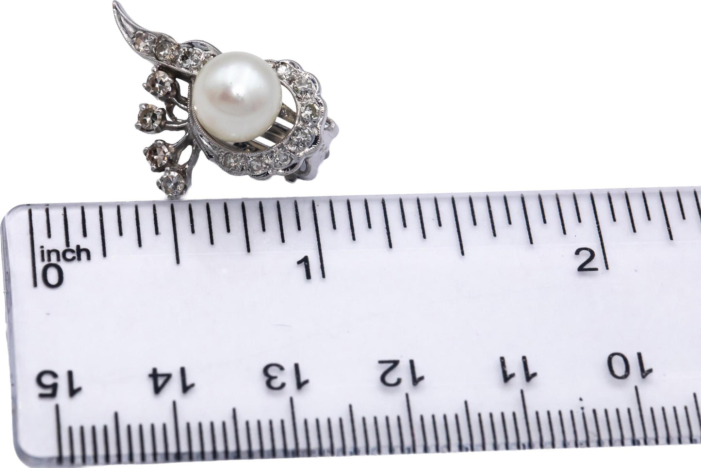 Antique Vintage 14k White Gold 0.75CT Diamond and 8.0mm Pearl Stud Earrings