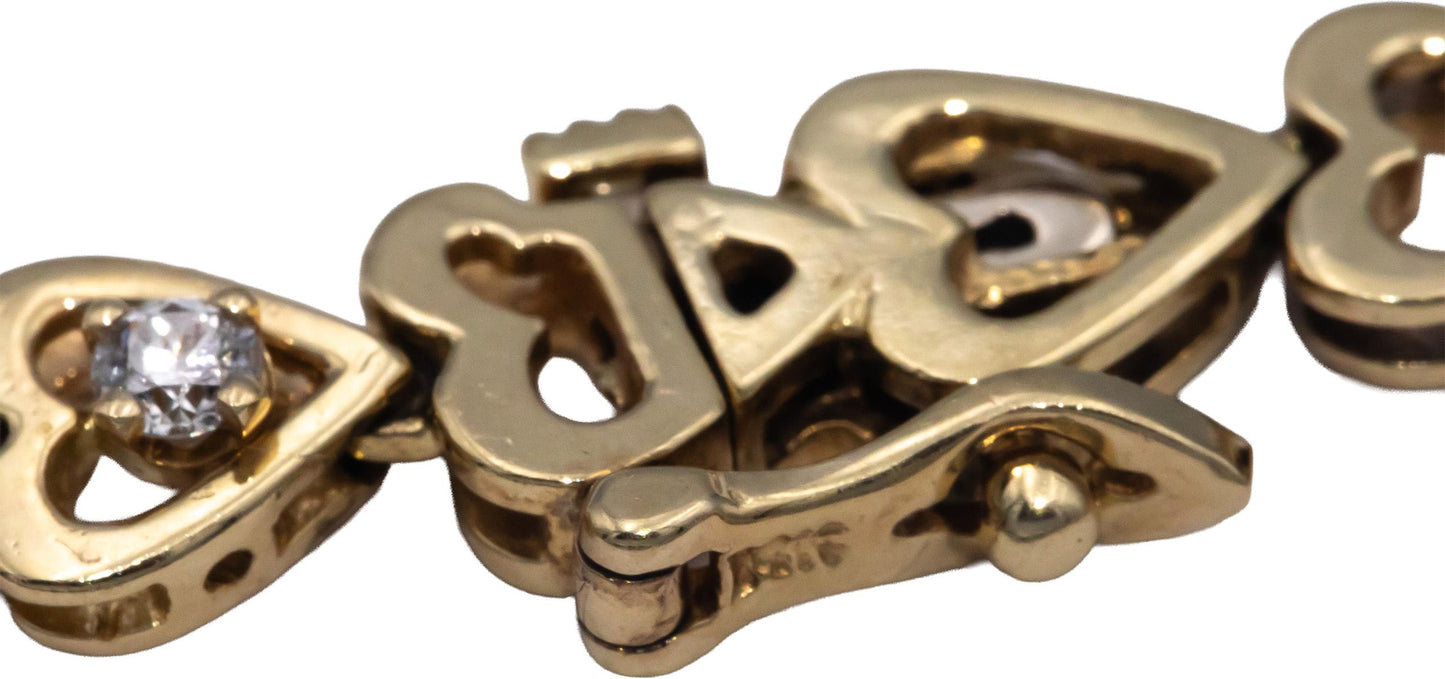 14k Yellow Gold 0.60CT Round Cut Diamond Heart Link Tennis Bracelet