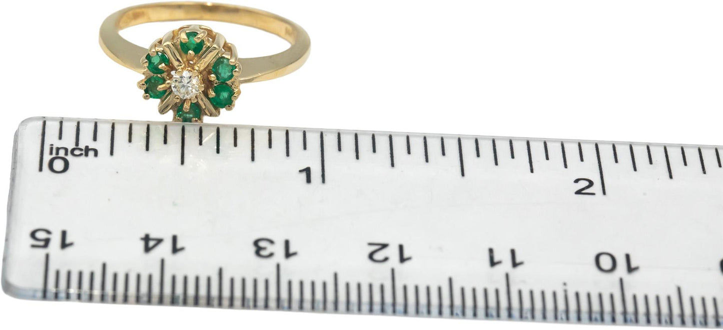 14k Yellow Gold Round Diamond and Emerald Ring 0.30CT Size 6.75