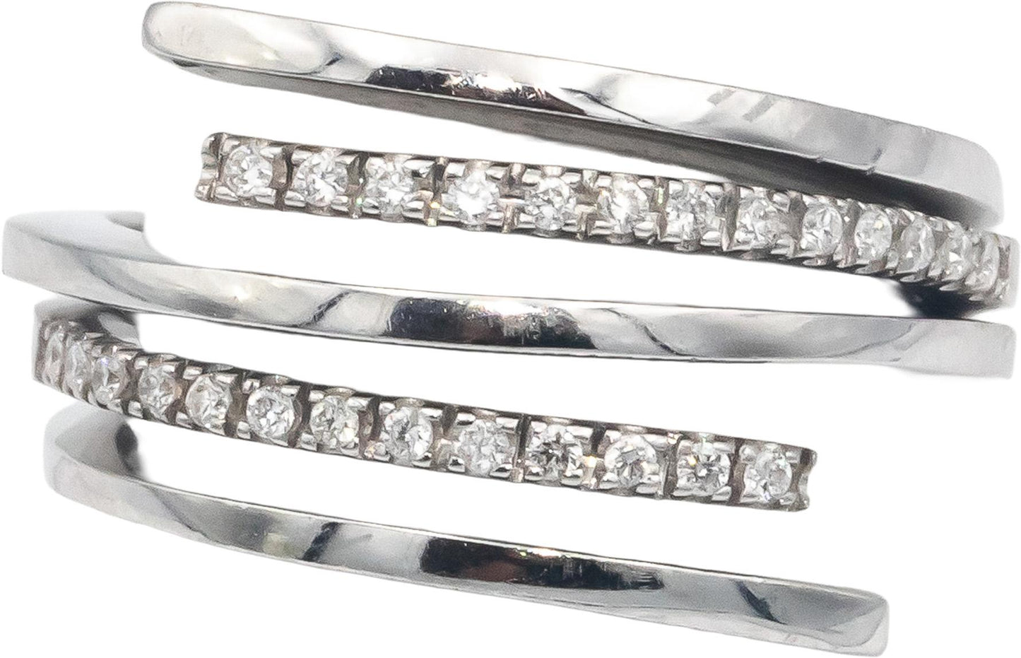 18k White Gold Jewelry 0.13CT Round Cut Diamond Spiral Ring Size 7