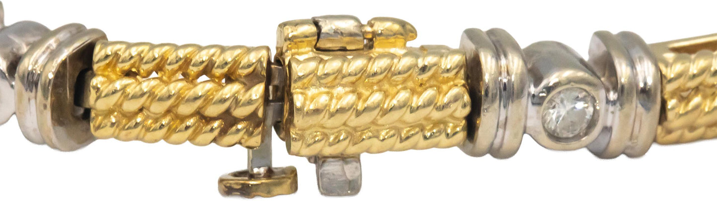 14k Yellow & White Gold 0.40CT Round Cut Diamond Fancy Link Bracelet