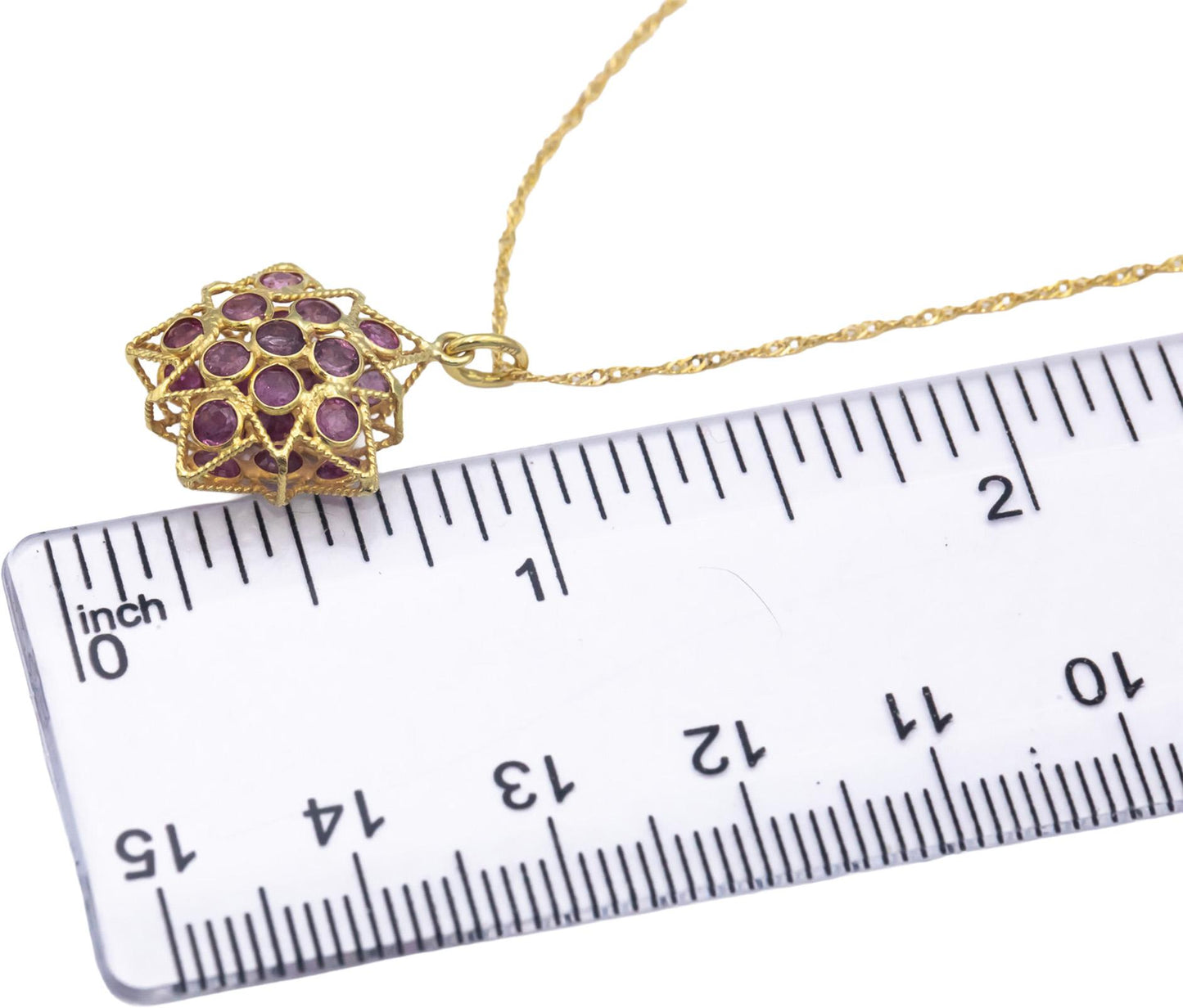 10k Yellow Gold Round Ruby Star Cluster Pendant Necklace 0.75CT