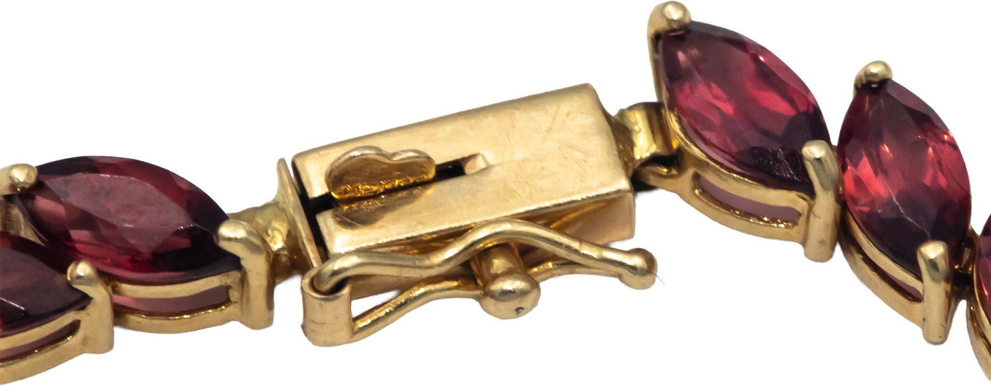 14k Yellow Gold 10.0CT Marquise Garnet Prong Set Line Bracelet