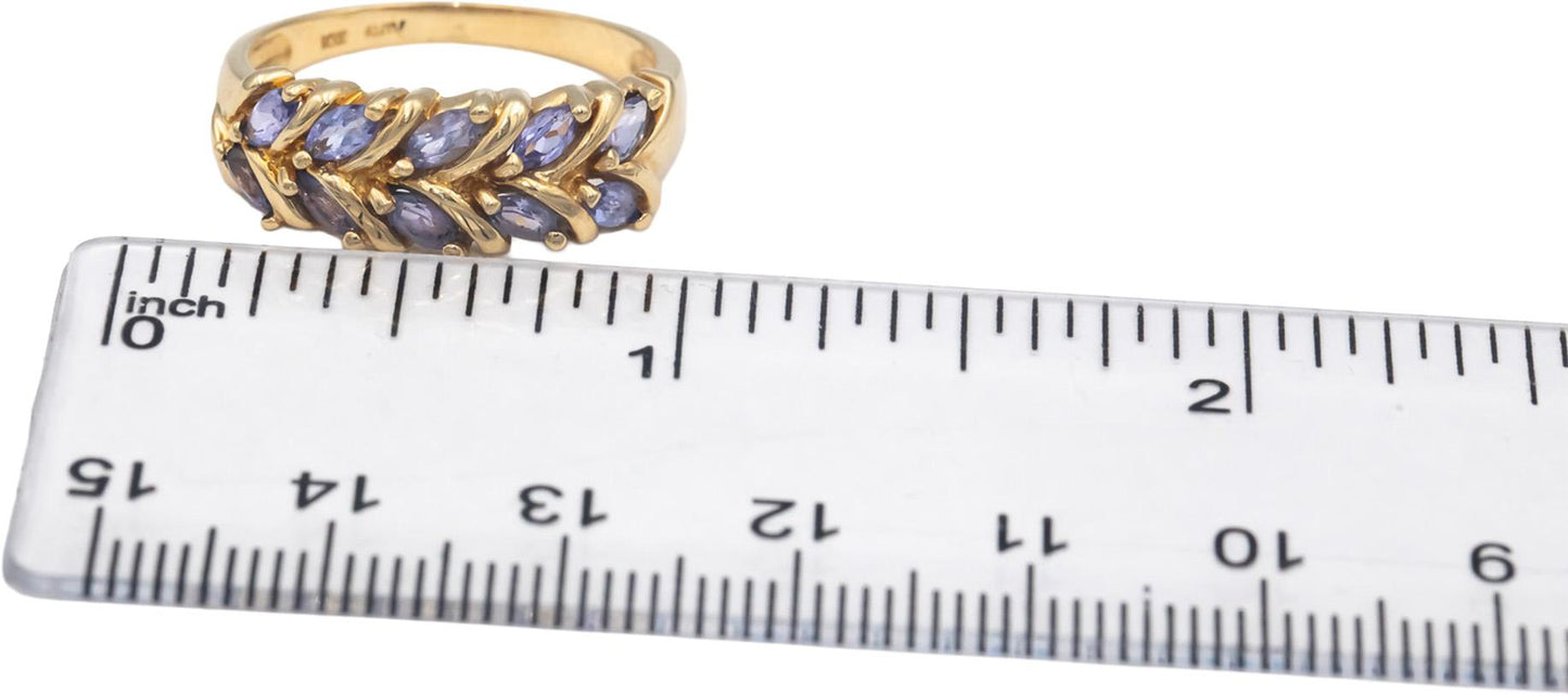 10k Yellow Gold 0.75CT Marquise Cut Tanzanite Band Ring Size 8.75