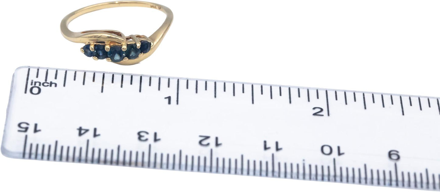 14k Yellow Gold 0.35CT Round Cut Blue Sapphire Band Ring Size 7