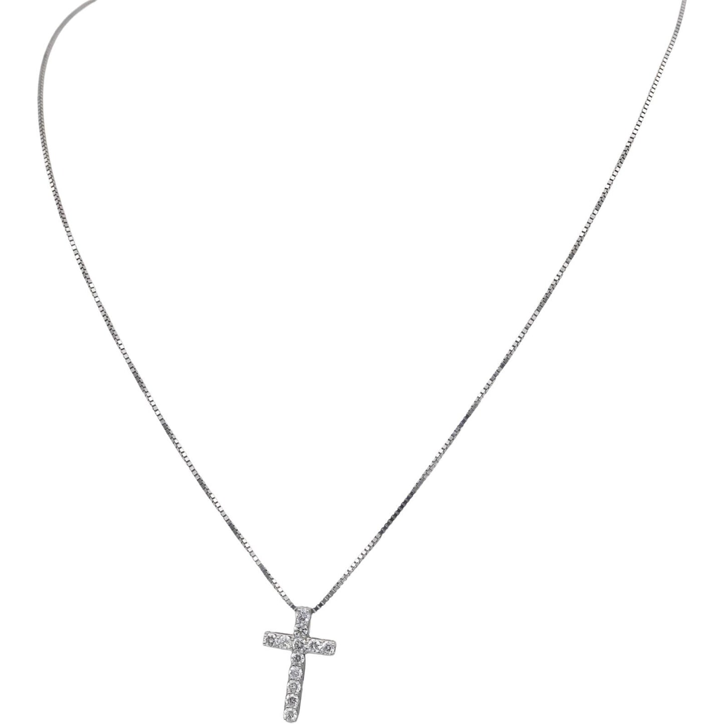 14k White Gold 0.50CT Round Cut Diamond Cross Crucifix Pendant Necklace