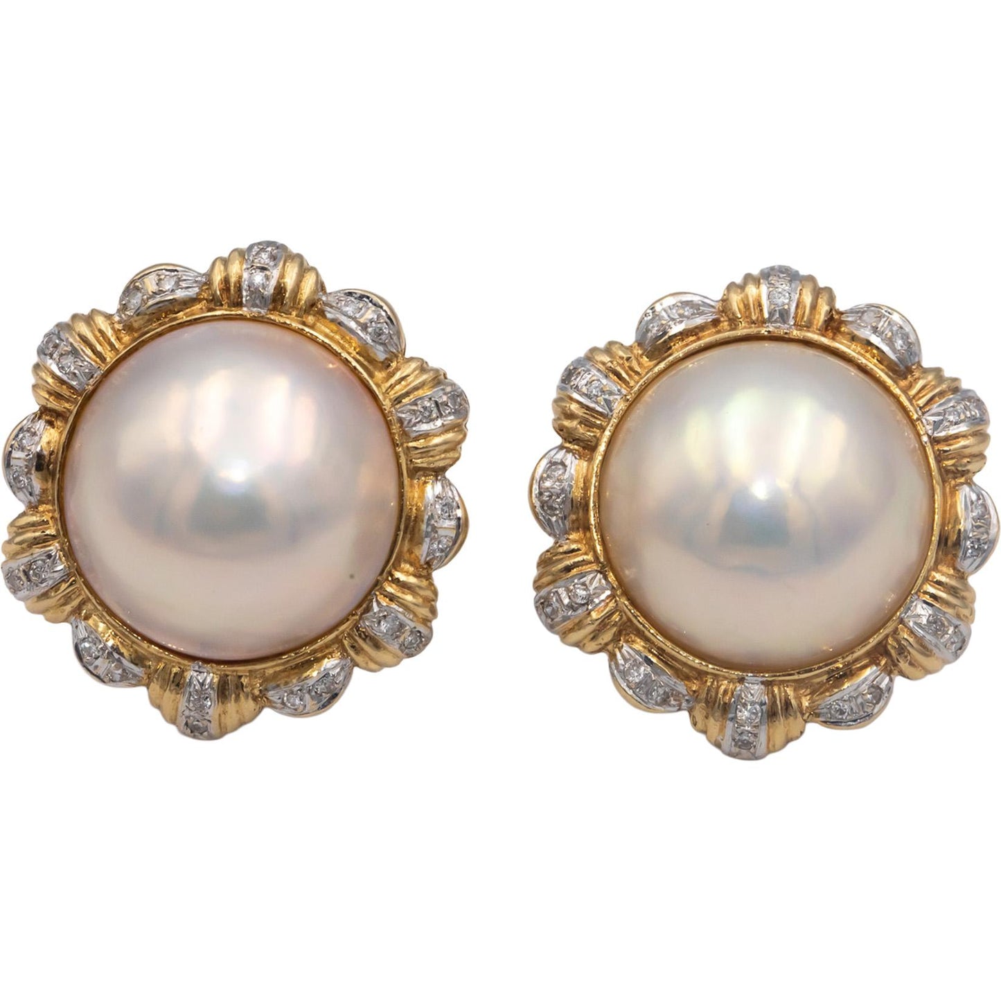 14k White and Yellow Gold 0.25CT Diamond and 16.8-17.0mm Mabe Pearl Earrings