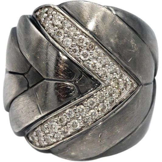 JOHN HARDY VS Diamond Round Cut Sterling Silver Wide Band Ring 0.50CT Size 7