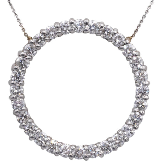14k White Gold VS Round Diamond Fixed Circle Pendant Necklace Chain 2.35CT