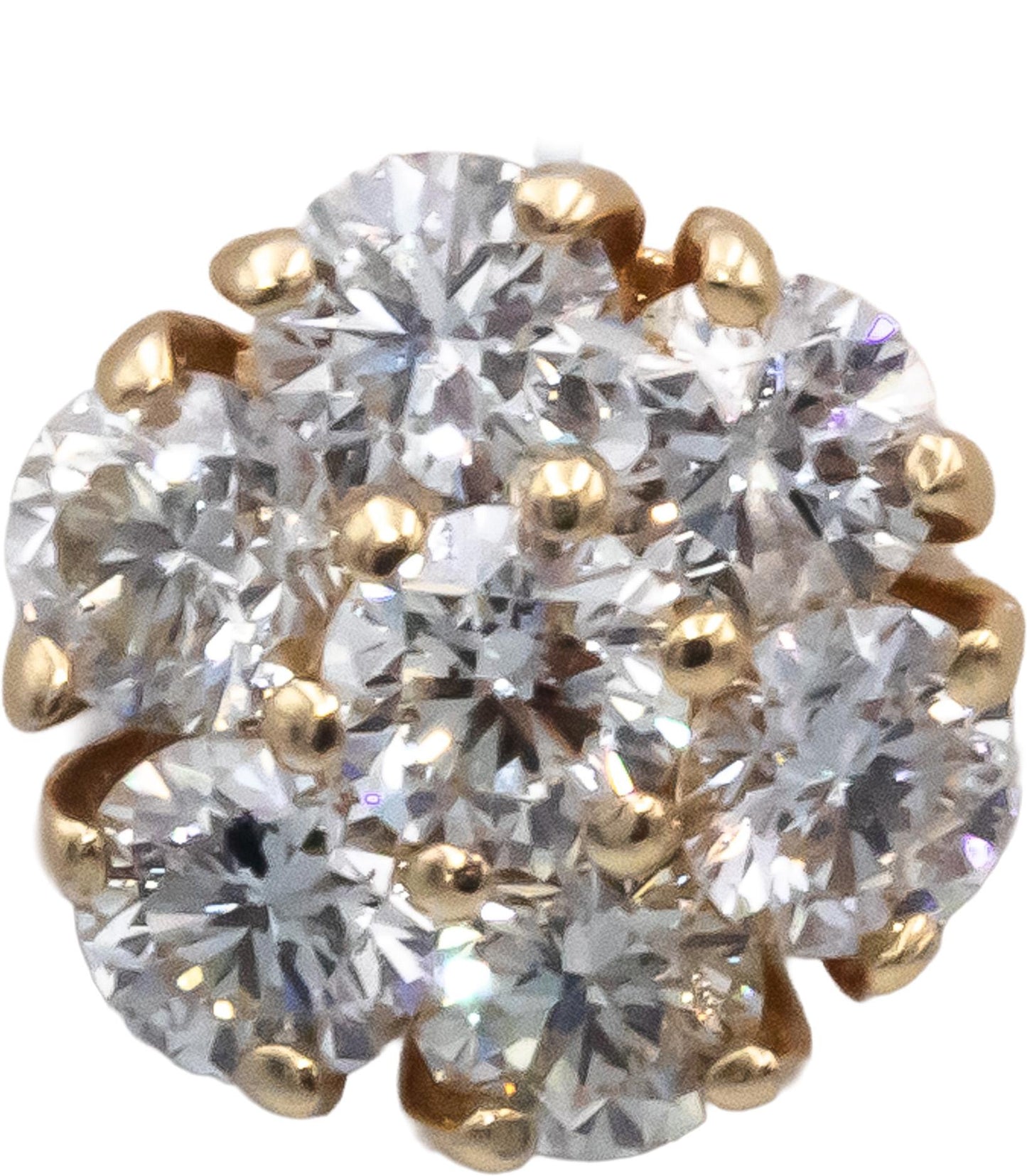 14k Yellow Gold Round VS Diamond Cluster Flower Stud Earrings 1.23CT