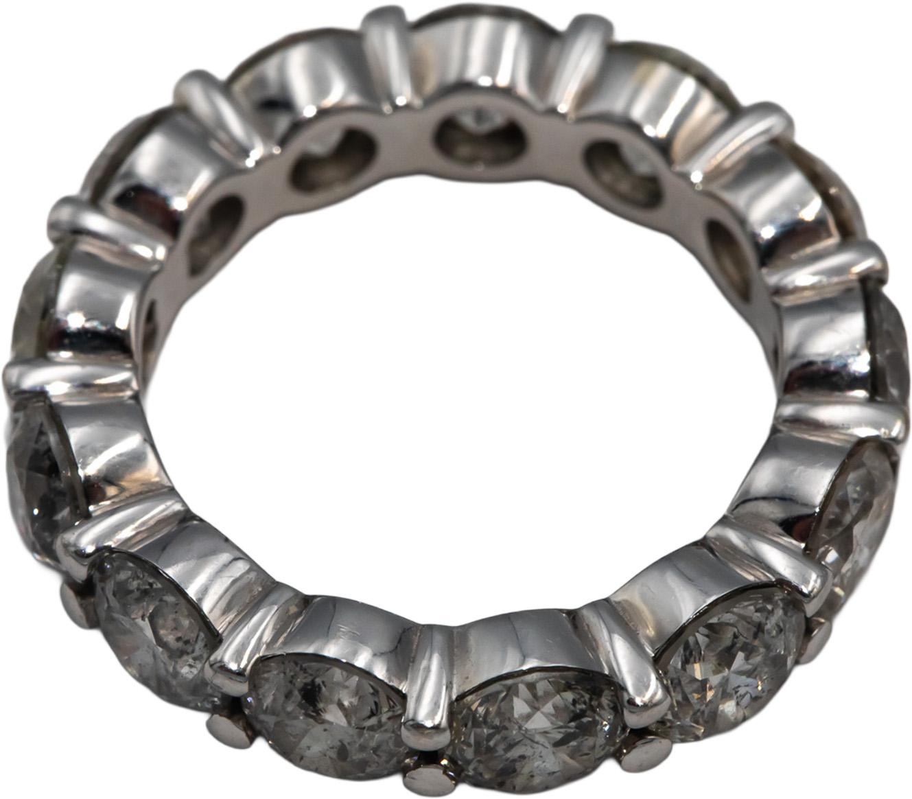 14k White Gold Round Diamond Shared Prong Eternity Band Ring 6.46CT Size 6