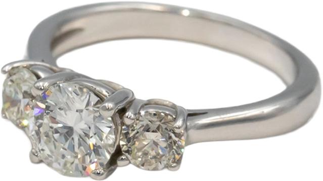 14k White Gold Round Diamond Three Stone Engagement Ring 2.28CT w/ 1.44CT Center