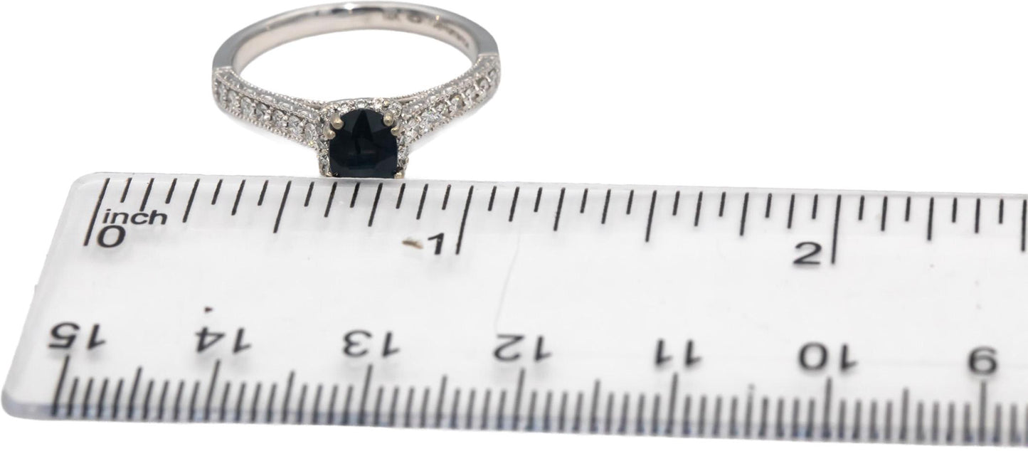 14k White Gold Oval Sapphire & Round Diamond Cocktail Ring 1.38CT Size 7