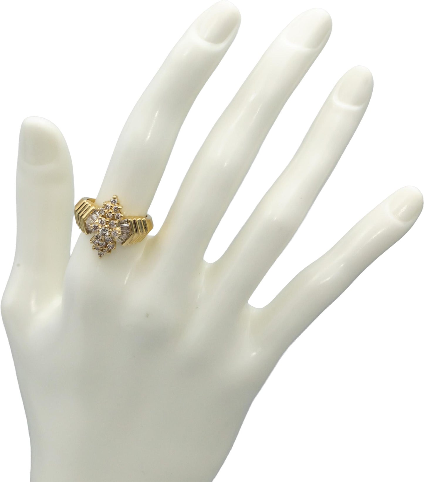14k Yellow Gold Round and Baguette Cut Diamond Cluster Ring 1.0CT Size 6.25