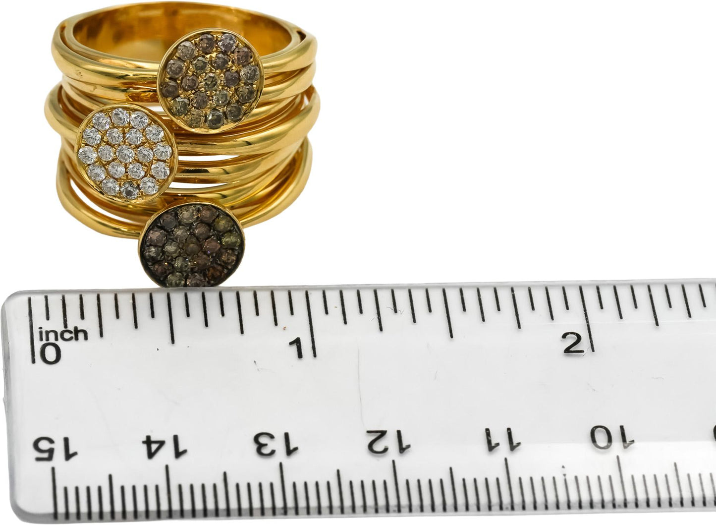 18k Yellow Gold VS Round Diamond Cluster Multi-Band Ring 1.0CT Size 10.5